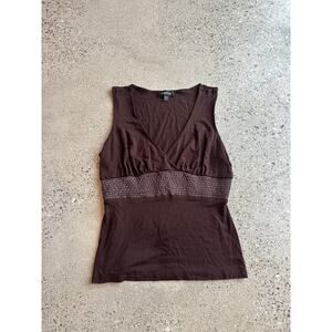 Bebe Women's M Top Brown Sleeveless Y2k Early 2000s V Neck
